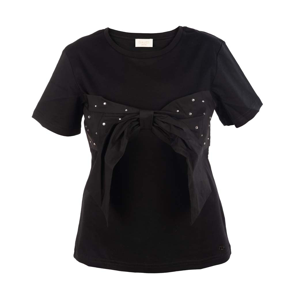 T-SHIRT DONNA GAUDI' CON FIOCCO E STRASS - Colori disponibili: 2