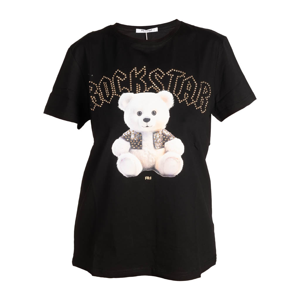 T-SHIRT DONNA ARTIGLI CON STAMPA  E BORCHIE ROCKSTAR FRONTALE - COL. NERO