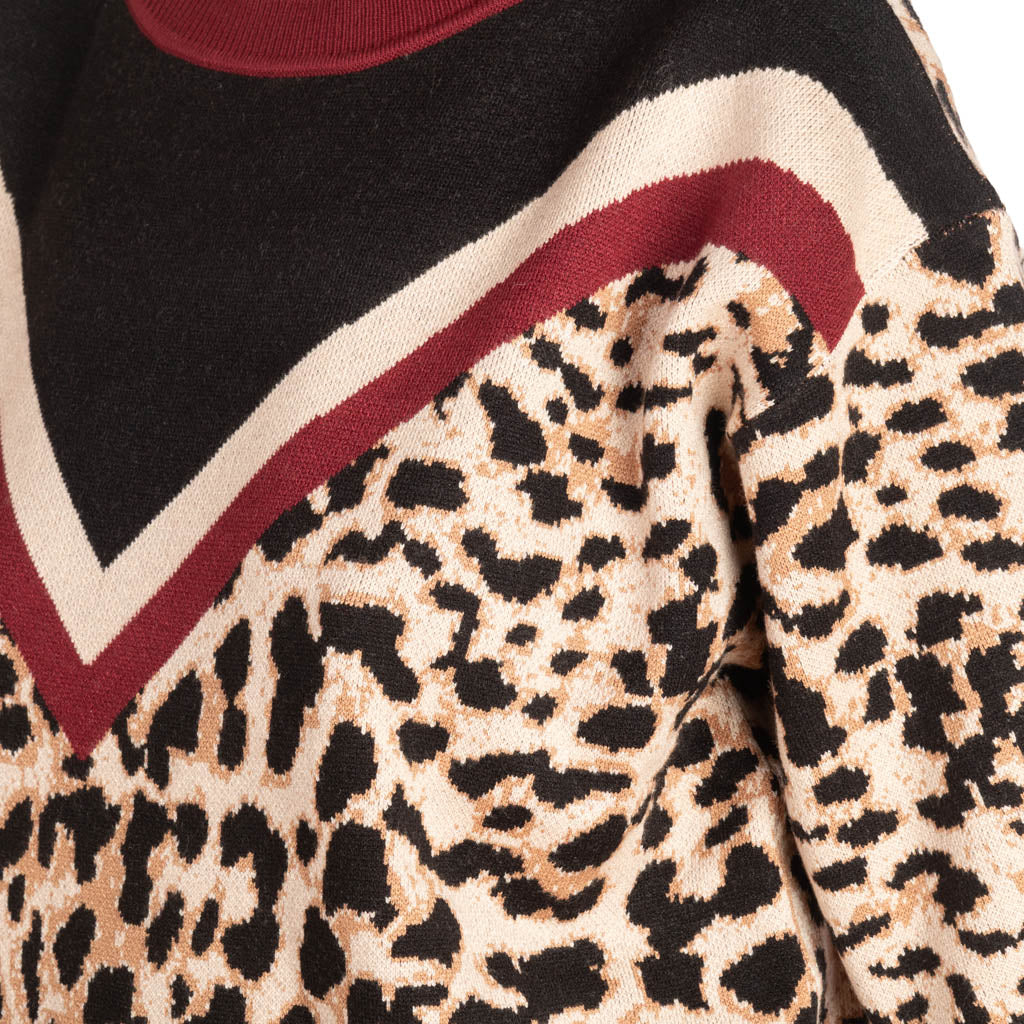 MAGLIA DONNA ARTIGLI CON FANTASIA ANIMALIER - COL. NERO / BORDEAUX