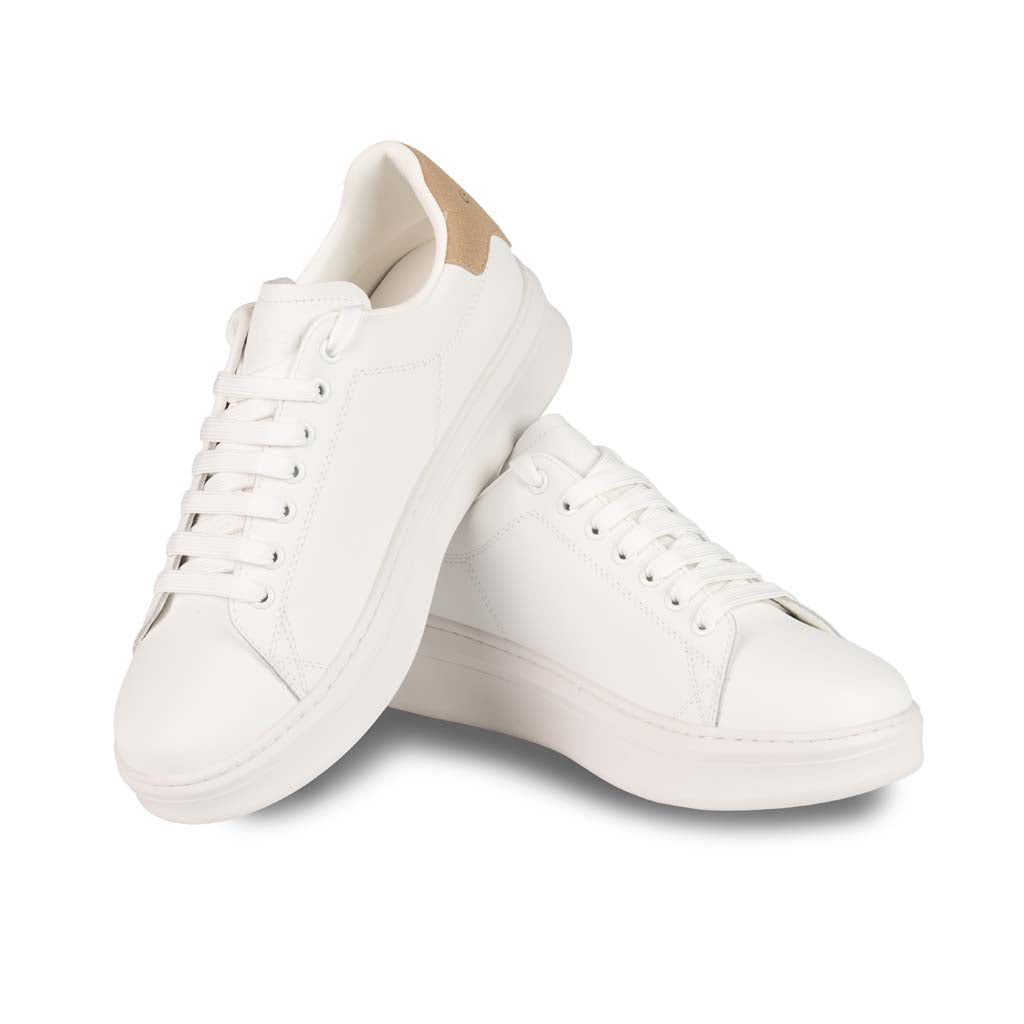 SNEAKERS UOMO GAELLE MOD. "ADDICT" IN PELLE E SUEDE - COL. BIANCO / BEIGE