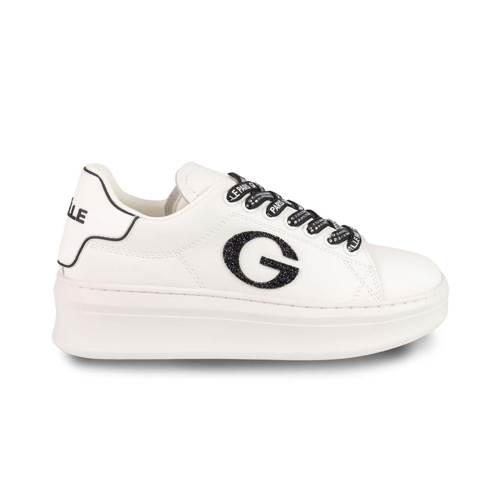 SNEAKERS DONNA GAELLE MOD. "ADDICT" IN PELLE CON STRASS - COL. BIANCO