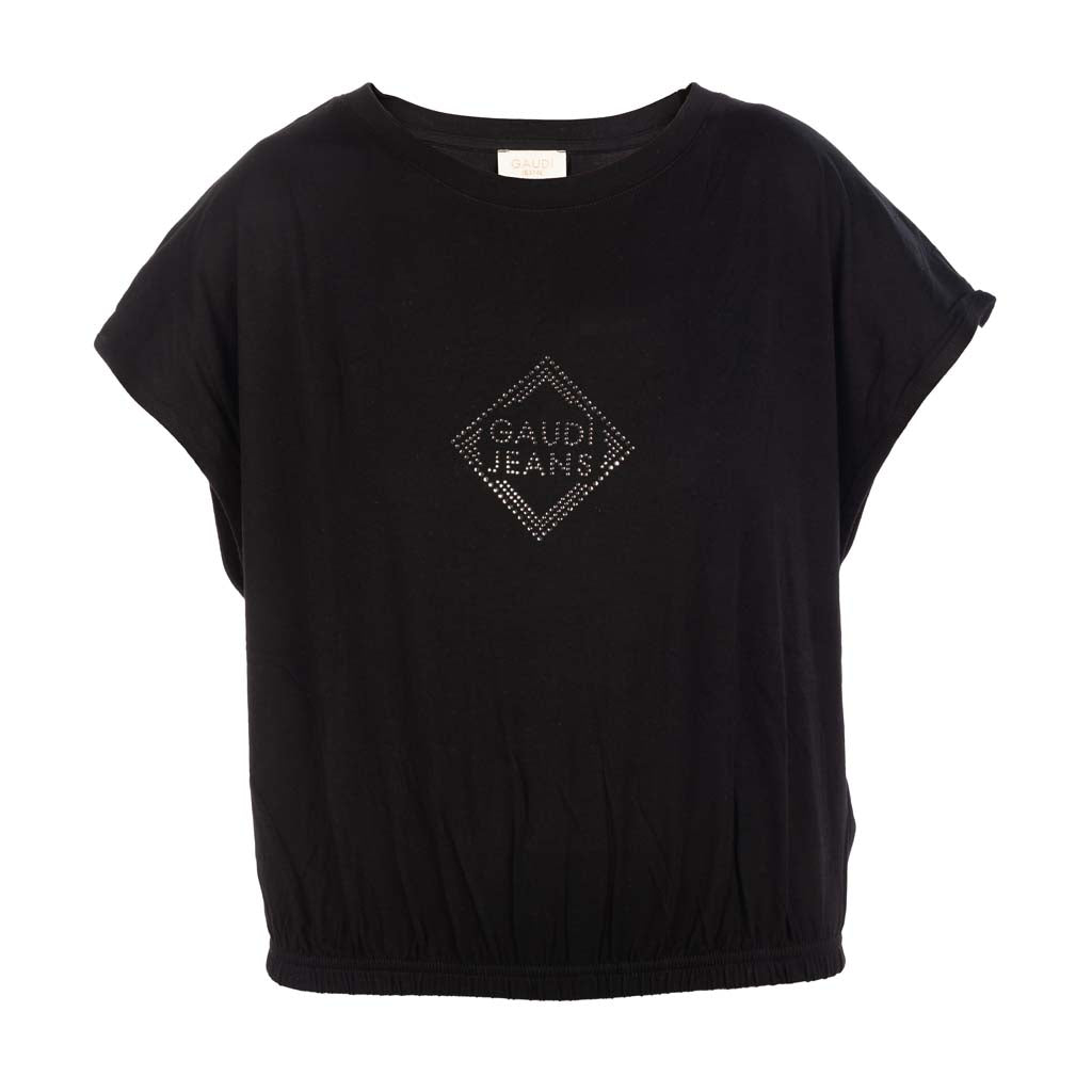 T-SHIRT DONNA GAUDI' IN JERSEY CON LOGO E STRASS - Colori disponibili: 3