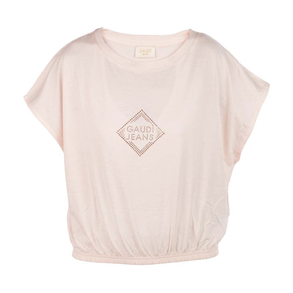 T-SHIRT DONNA GAUDI' IN JERSEY CON LOGO E STRASS - Colori disponibili: 3