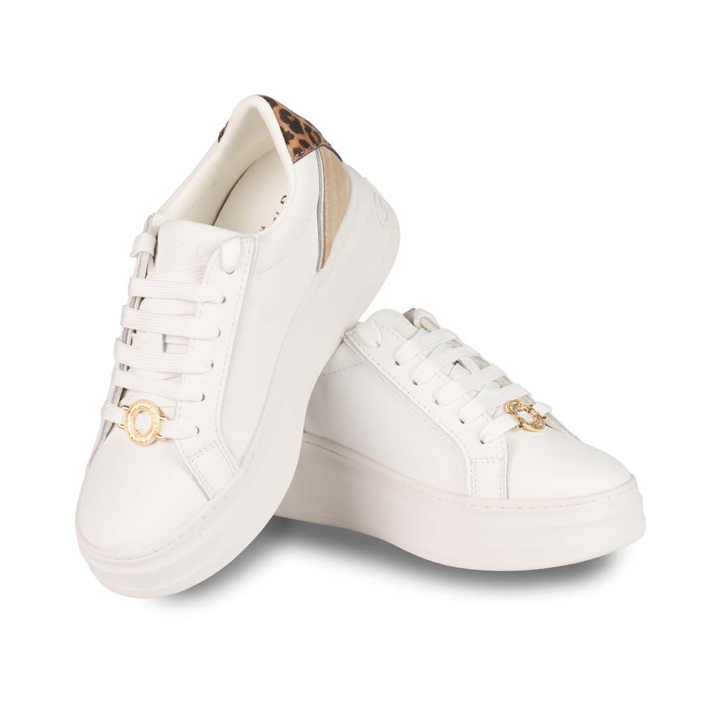 SNEAKERS DONNA GAELLE MOD. "NEW ADDICT" CON INSERTO ANIMALIER - COL. BIANCO