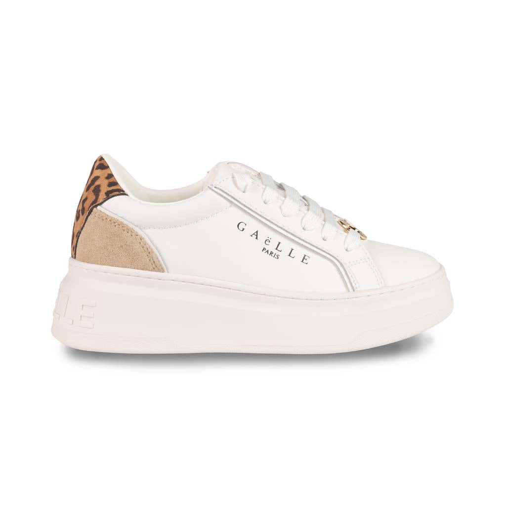 SNEAKERS DONNA GAELLE MOD. "NEW ADDICT" CON INSERTO ANIMALIER - COL. BIANCO