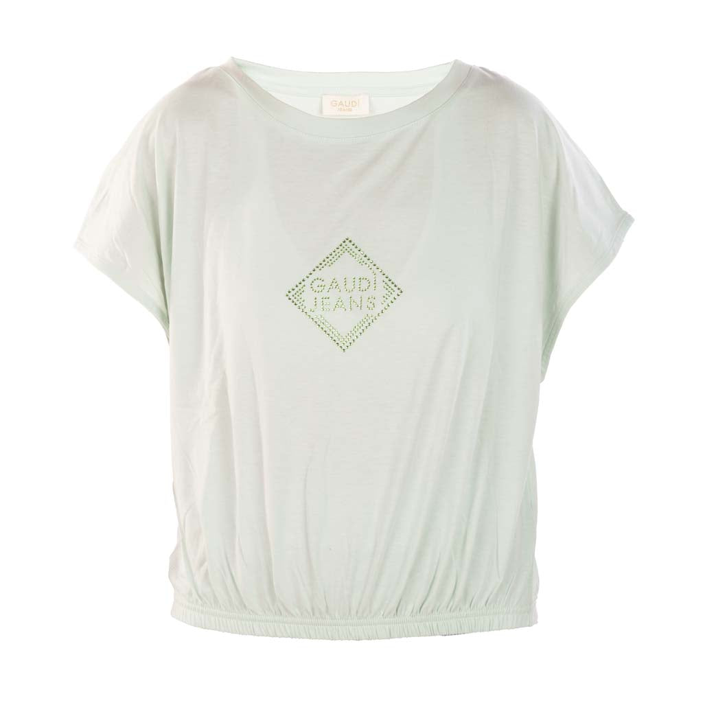 T-SHIRT DONNA GAUDI' IN JERSEY CON LOGO E STRASS - Colori disponibili: 3