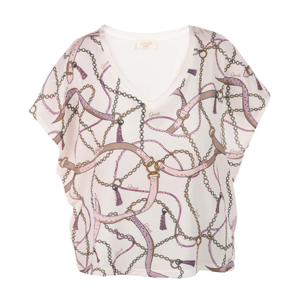 T-SHIRT DA DONNA IN JERSEY E GEORGETTE STAMPATA - COL. TOFU