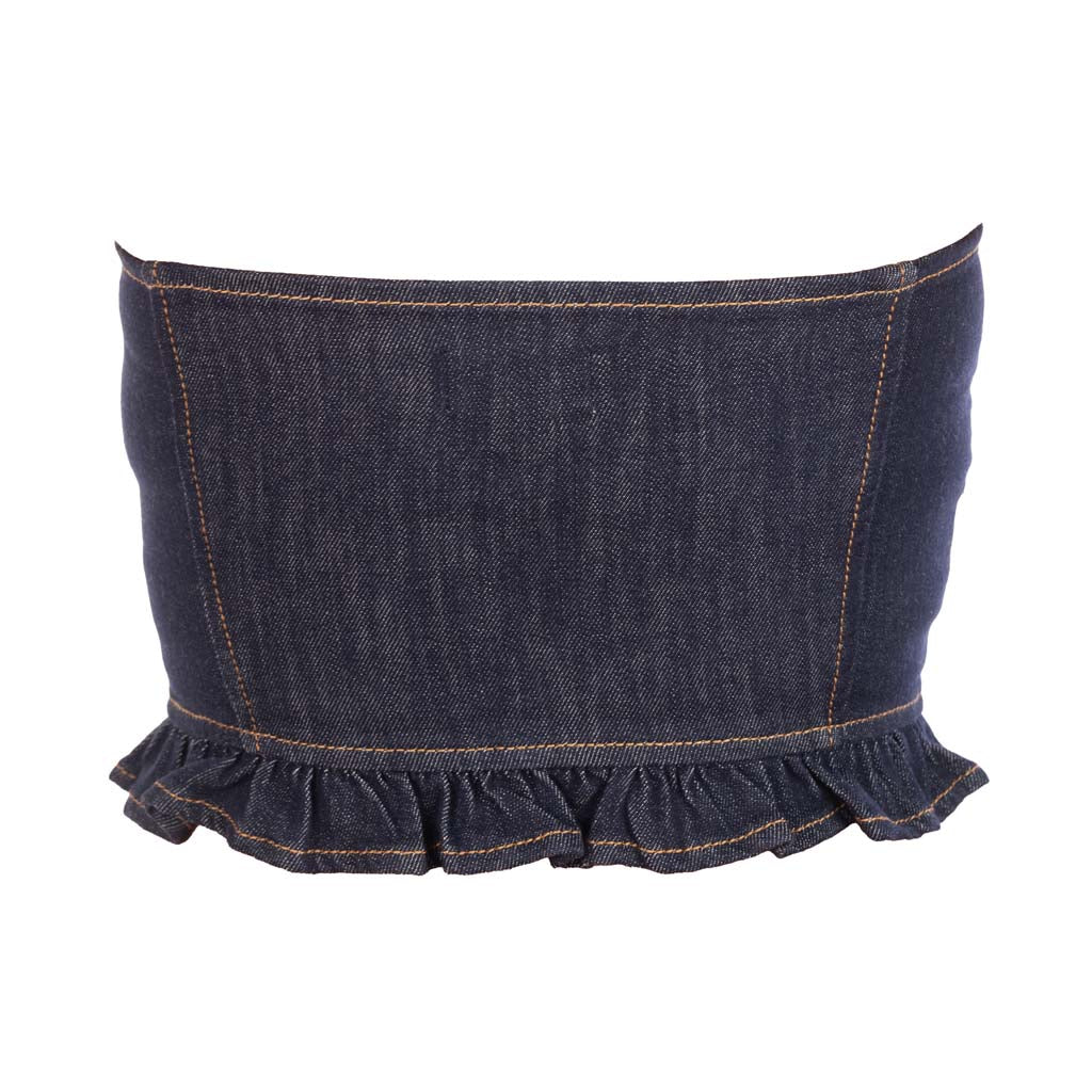 TOP DONNA GAUDI' IN DENIM CON ZIP CENTRALE - COL. BLU DENIM