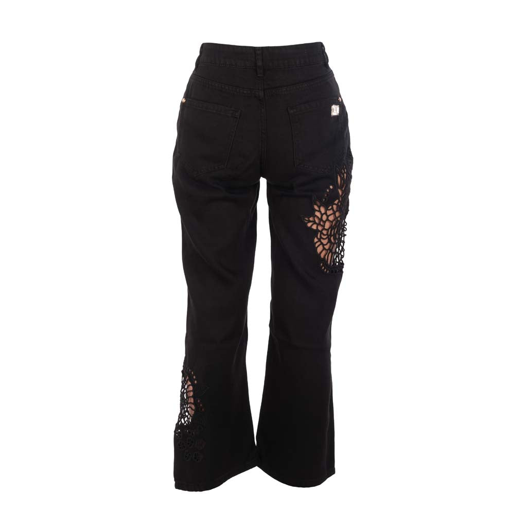 PANTALONE FLARE DONNA GAUDI' CON RICAMO TRAFORATO - COL. NERO