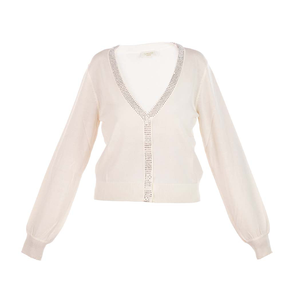 CARDIGAN DONNA GAUDI' IN FILATO CON STRASS - Colori disponibili: 2