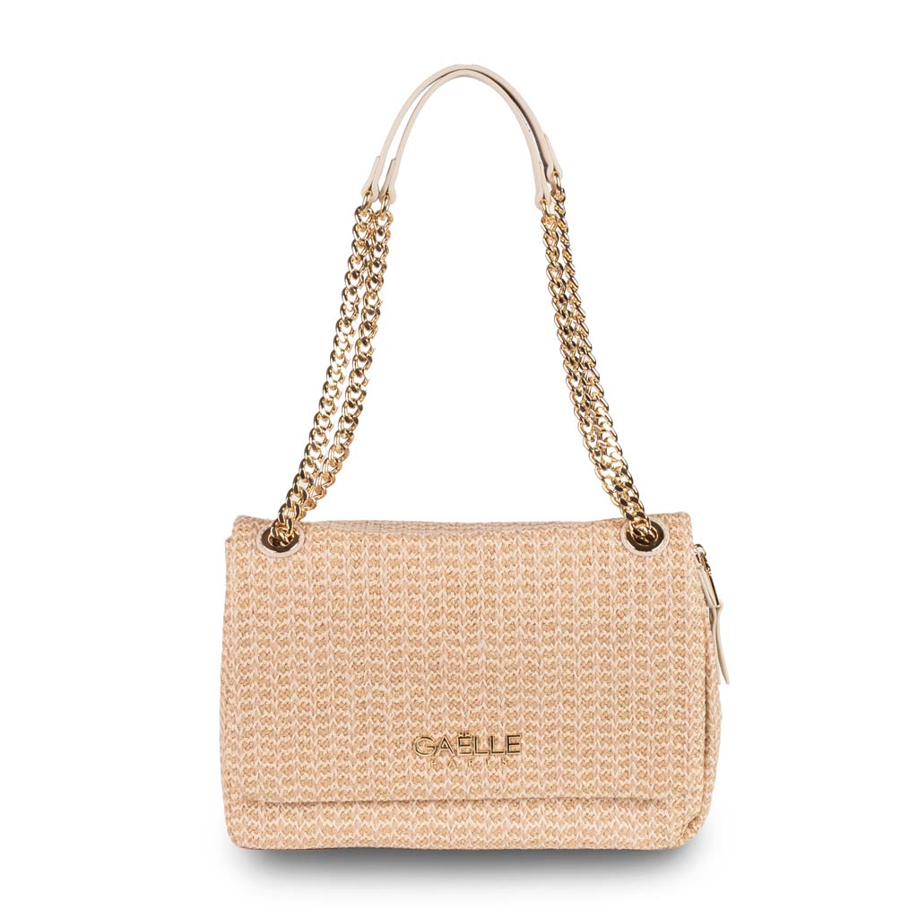 BORSA A SPALLA DONNA GAELLE IN RAFIA E LUREX - COL. BEIGE
