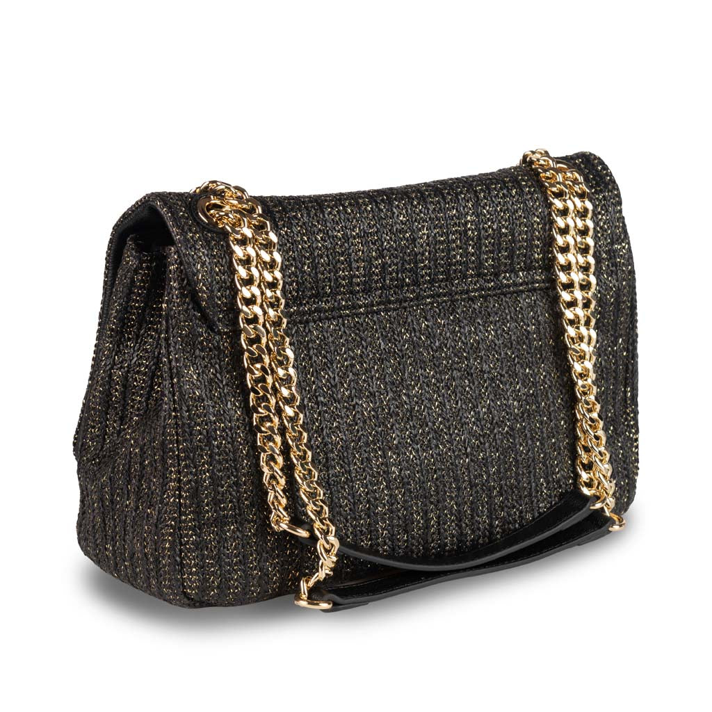BORSA A SPALLA DONNA GAELLE IN RAFIA E LUREX - COL. NERO