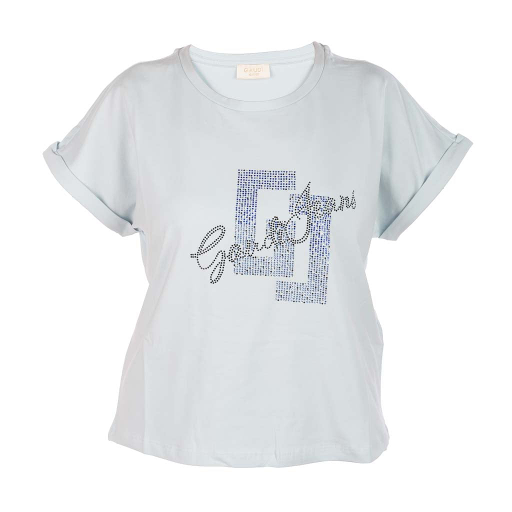 T-SHIRT DONNA GAUDI' IN COTONE CON LOGO FRONTALE - COL. NANTUCKET BREEZE