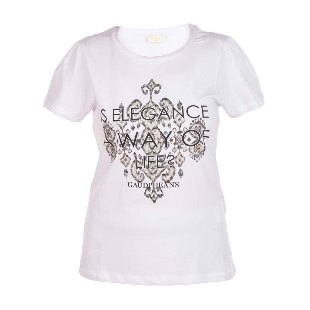 T-SHIRT DONNA GAUDI' CON LETTERING FRONTALE - COL. BIANCO