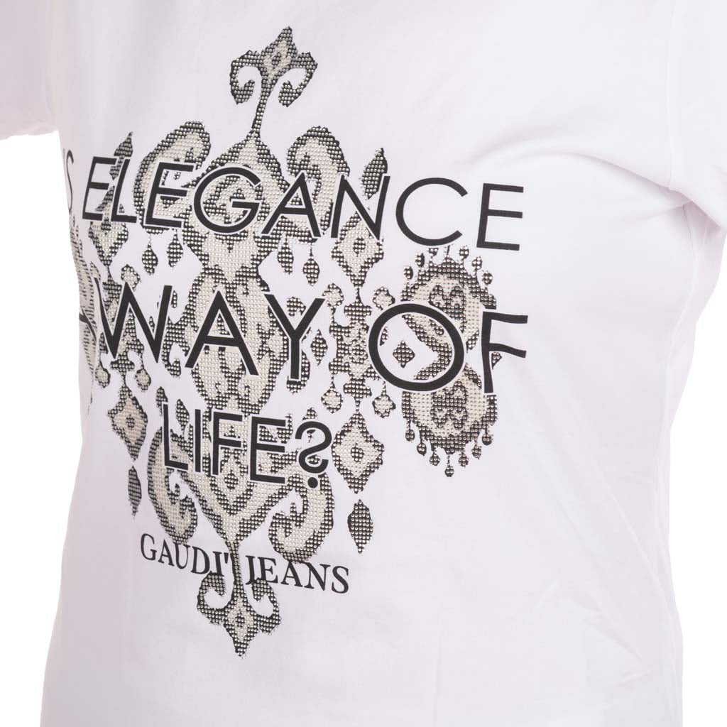 T-SHIRT DONNA GAUDI' CON LETTERING FRONTALE - COL. BIANCO