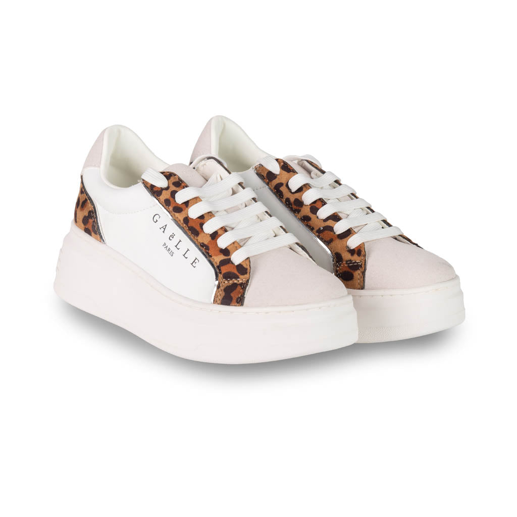 SNEAKERS DONNA GAELLE IN PELLE CON FANTASIA - COL. BIANCO / ANIMALIER