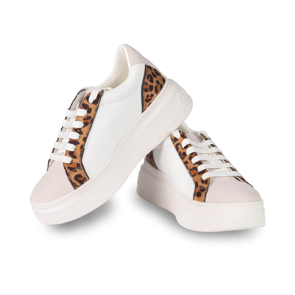 SNEAKERS DONNA GAELLE IN PELLE CON FANTASIA - COL. BIANCO / ANIMALIER