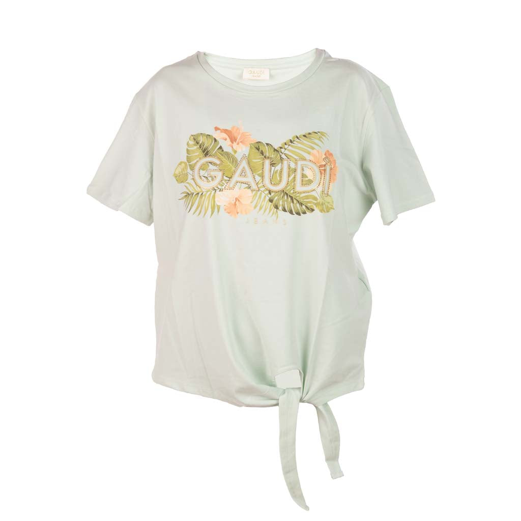 T-SHIRT DONNA GAUDI' CON STAMPA LOGO FLOREALE E NODO - Colori disponibili: 2