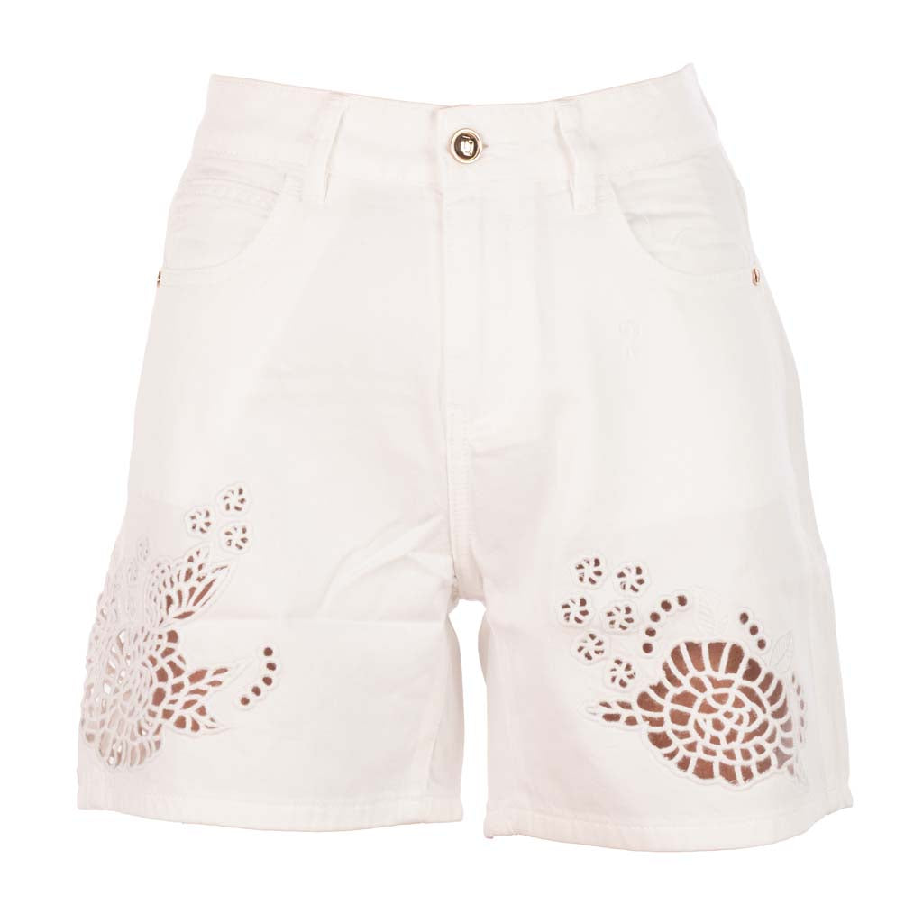 SHORTS DONNA GAUDI' IN MISTO COTONE CON RICAMO TRAFORATO - Colori disponibili: 2