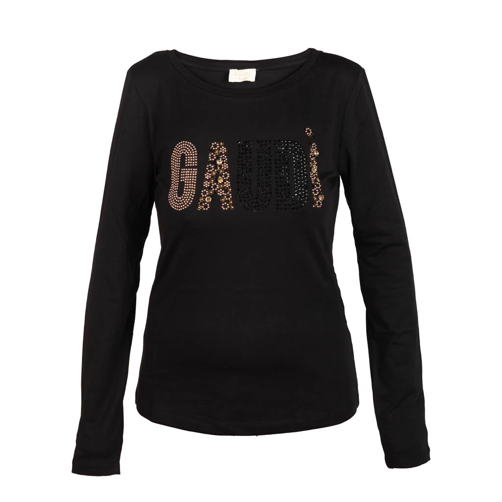 T-SHIRT DONNA GAUDI' IN JERSEY CON STRASS E BORCHIE - Colori disponibili: 2