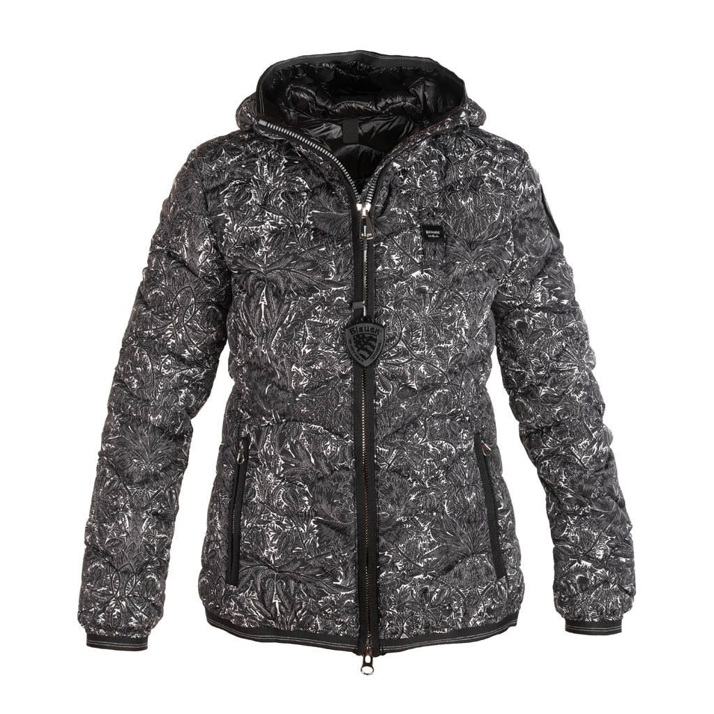 PIUMINO DONNA BLAUER A ONDE MOD. "CAMELIA" CON FANTASIA FLOREALE - COL. NERO