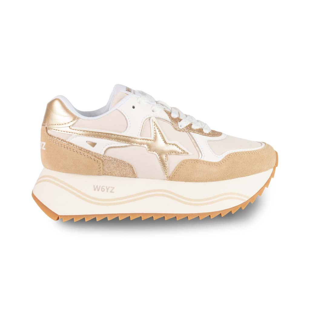 SNEAKERS DONNA W6YZ MOD. "DEVA" IN SUEDE E TESSUTO TECNICO - COL. BEIGE / BIANCO