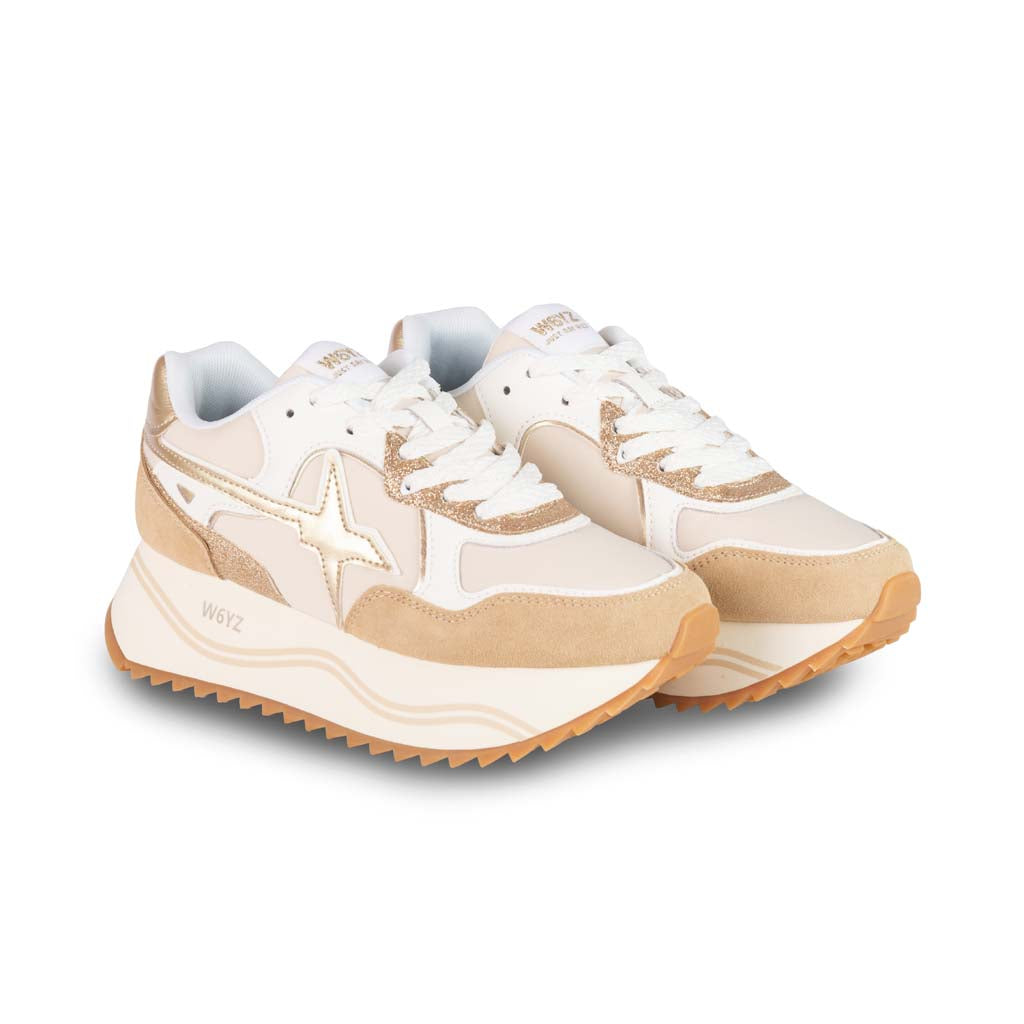 SNEAKERS DONNA W6YZ MOD. "DEVA" IN SUEDE E TESSUTO TECNICO - COL. BEIGE / BIANCO