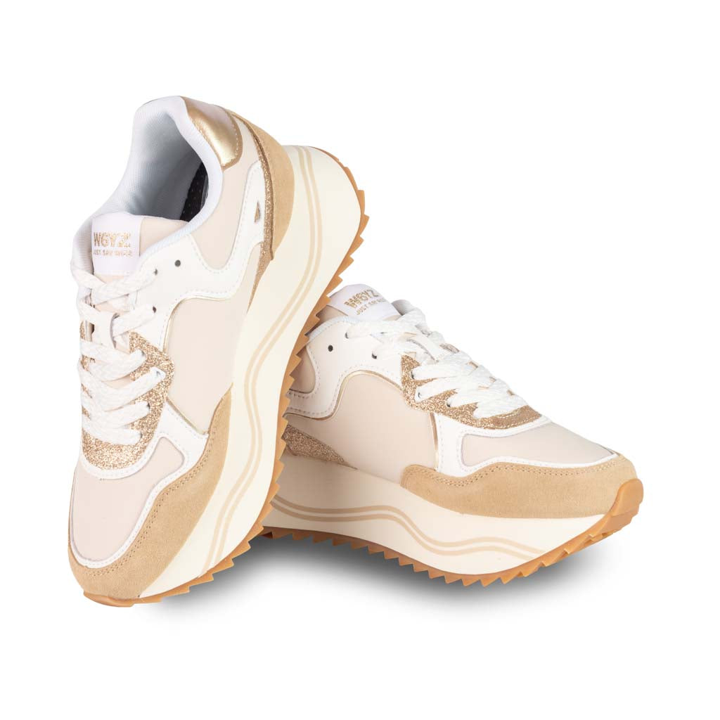 SNEAKERS DONNA W6YZ MOD. "DEVA" IN SUEDE E TESSUTO TECNICO - COL. BEIGE / BIANCO