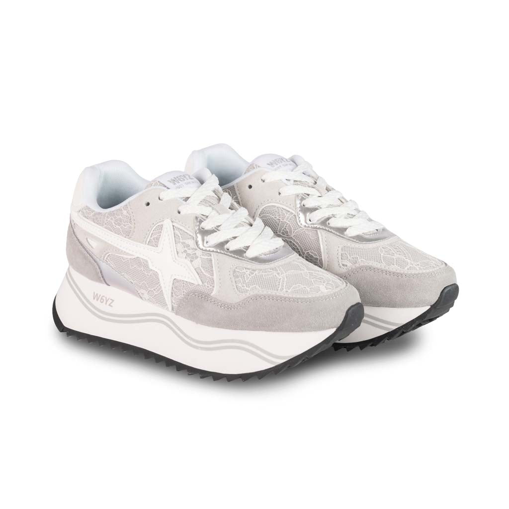 SNEAKERS DONNA W6YZ MOD. "DEVA" IN SUEDE E TESSUTO - COL. GRIGIO / BIANCO