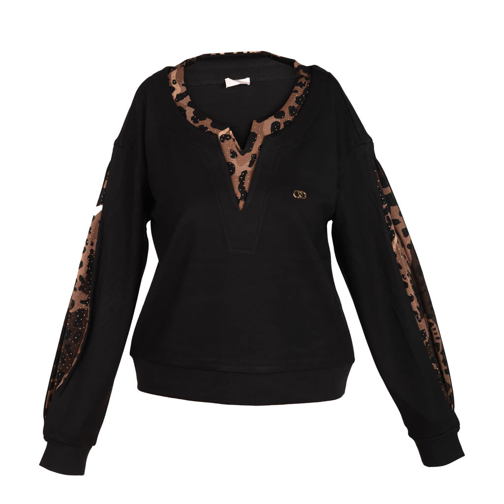 FELPA DONNA LIU JO CON DETTAGLI ANIMALIER - COL. NERO