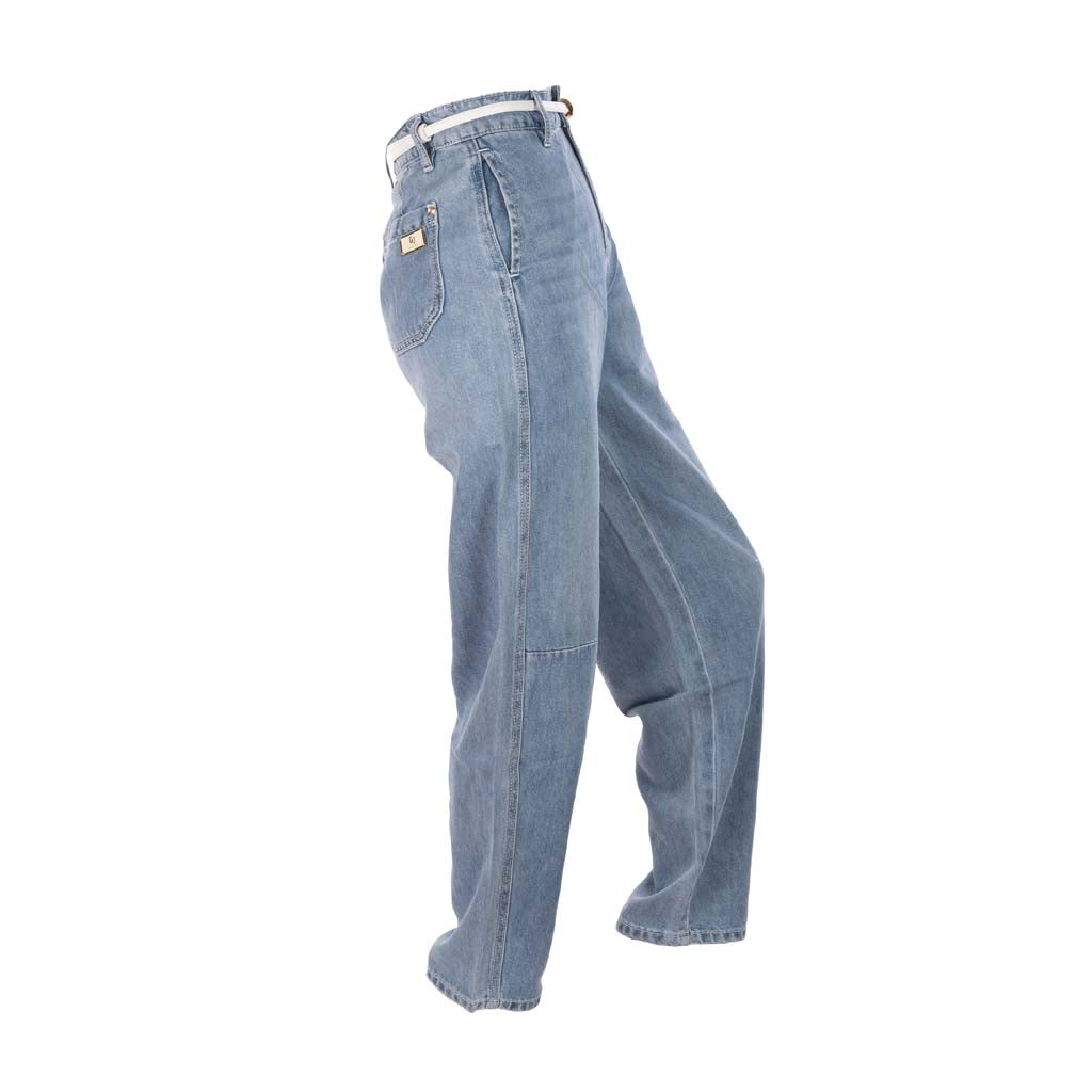 JEANS CROPPED DONNA GAUDI' IN DENIM DI COTONE EFFETTO USED - COL. BLU DENIM