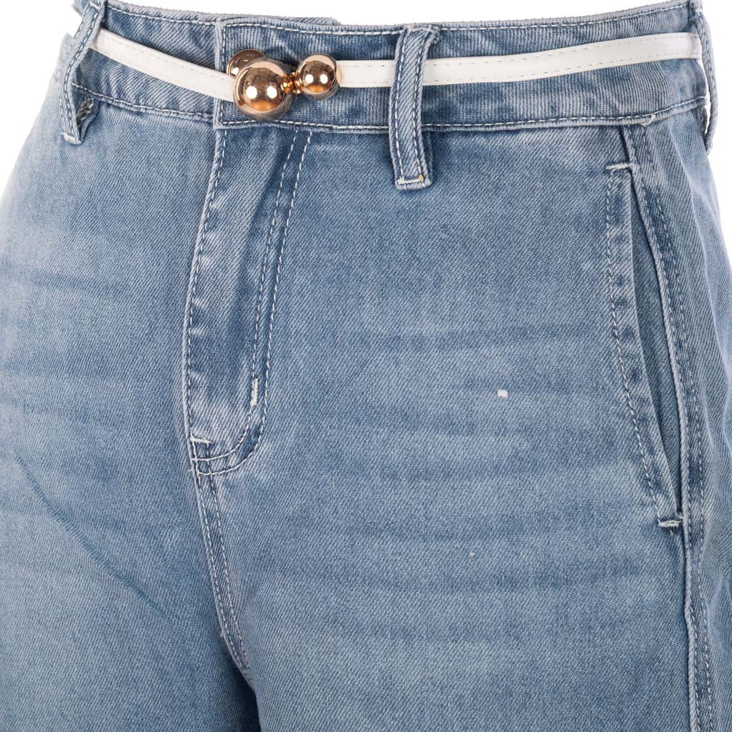 JEANS CROPPED DONNA GAUDI' IN DENIM DI COTONE EFFETTO USED - COL. BLU DENIM
