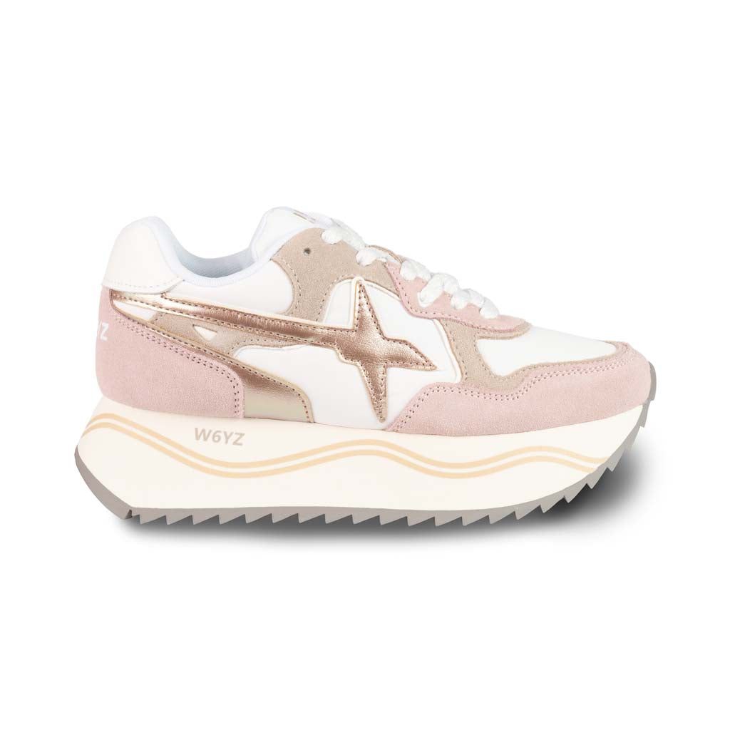SNEAKERS DONNA W6YZ MOD. "DEVA" IN SUEDE E TESSUTO - COL. ROSA / BIANCO