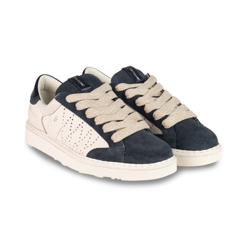 SNEAKERS UOMO PANCHIC IN CAMOSCIO CON INSERTI TRAFORATI - COL. AVORIO / BLU NOTTE