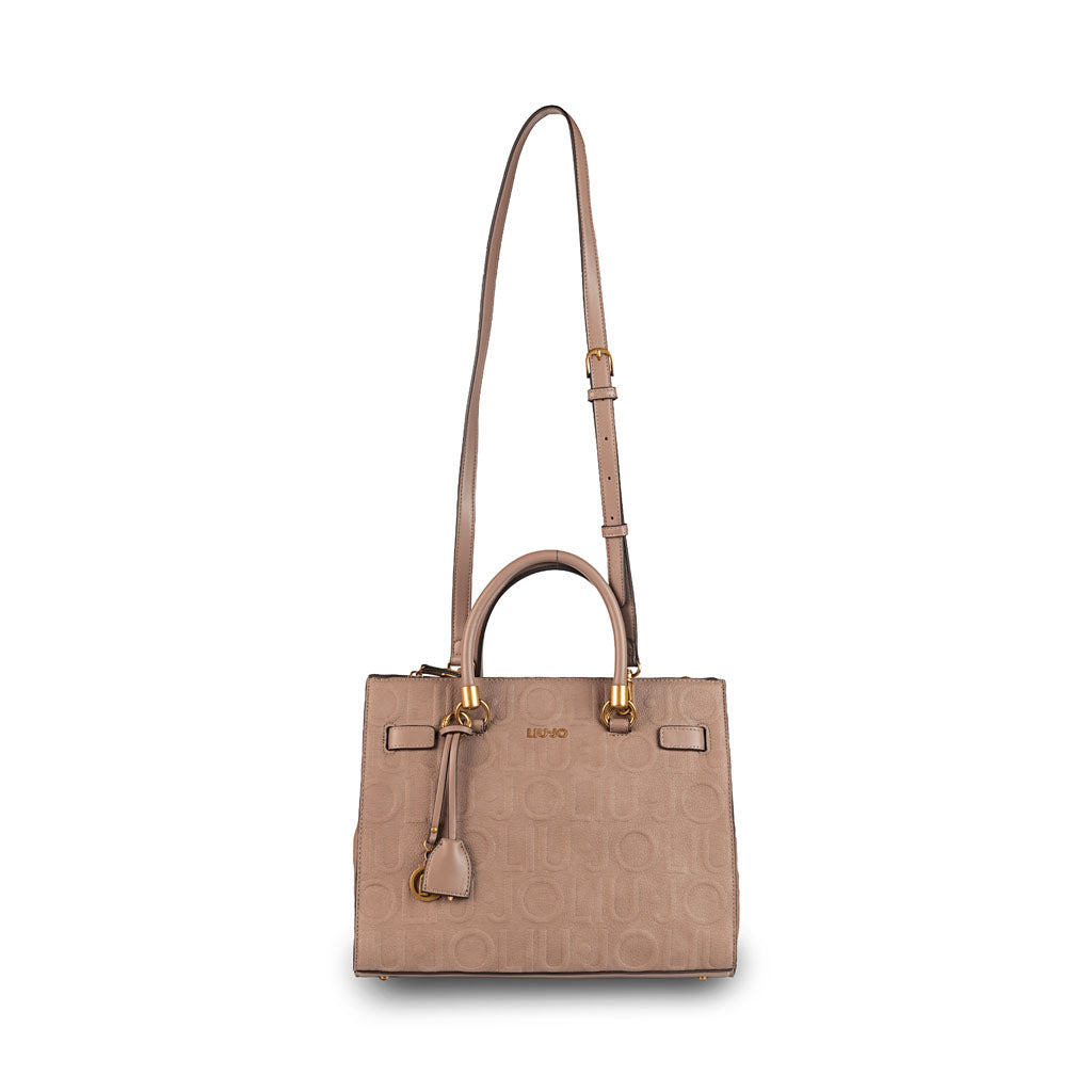BORSA A MANO LIU JO CON LETTERING IN RILEVO - COL. MOCHA