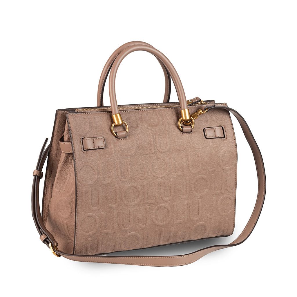 BORSA A MANO LIU JO CON LETTERING IN RILEVO - COL. MOCHA