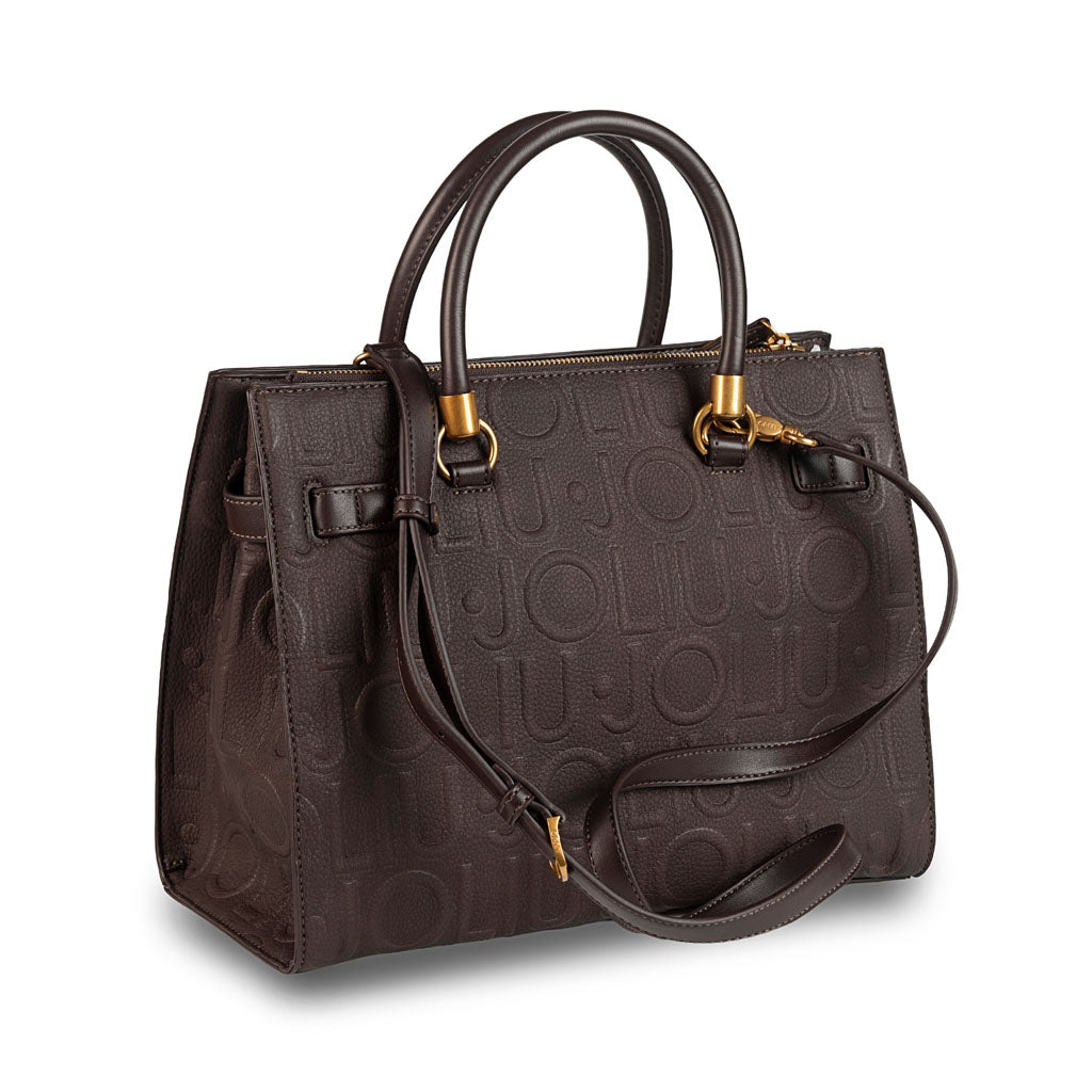 BORSA A MANO LIU JO CON LETTERING IN RILEVO - COL. MARRONE SCURO