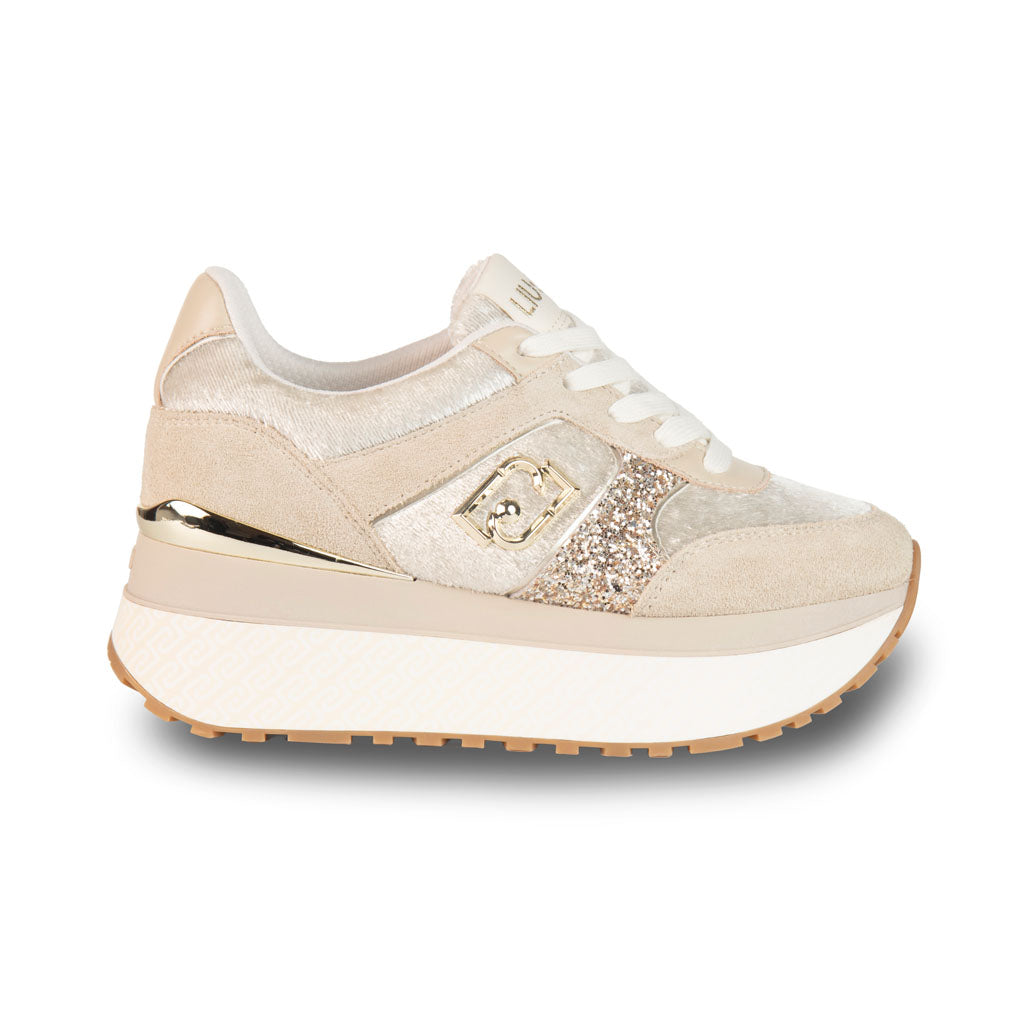 SNEAKERS DONNA LIU JO SUPER PLATFORM EFFETTO VELLUTO - COL. LATTE / CORDA