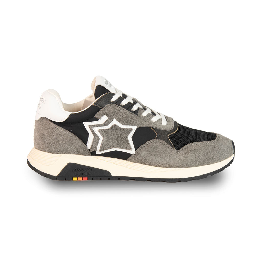 SNEAKERS UOMO ATLANTIC STARS MOD. "ELETTRA" IN CAMOSCIO E TESSUTO - COL. PIOMBO NERO