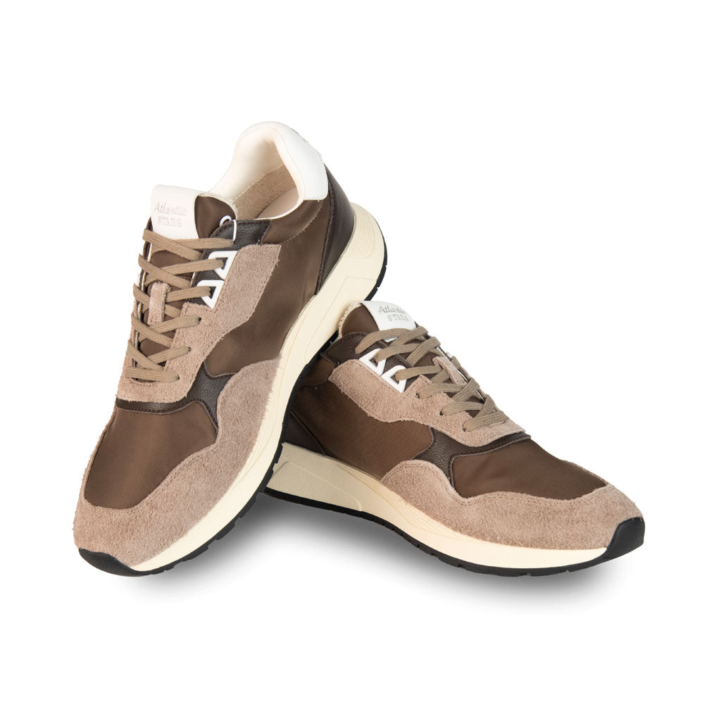 SNEAKERS UOMO ATLANTIC STARS MOD. "ELETTRA" IN CAMOSCIO E TESSUTO - COL. MARRONE MEDIO