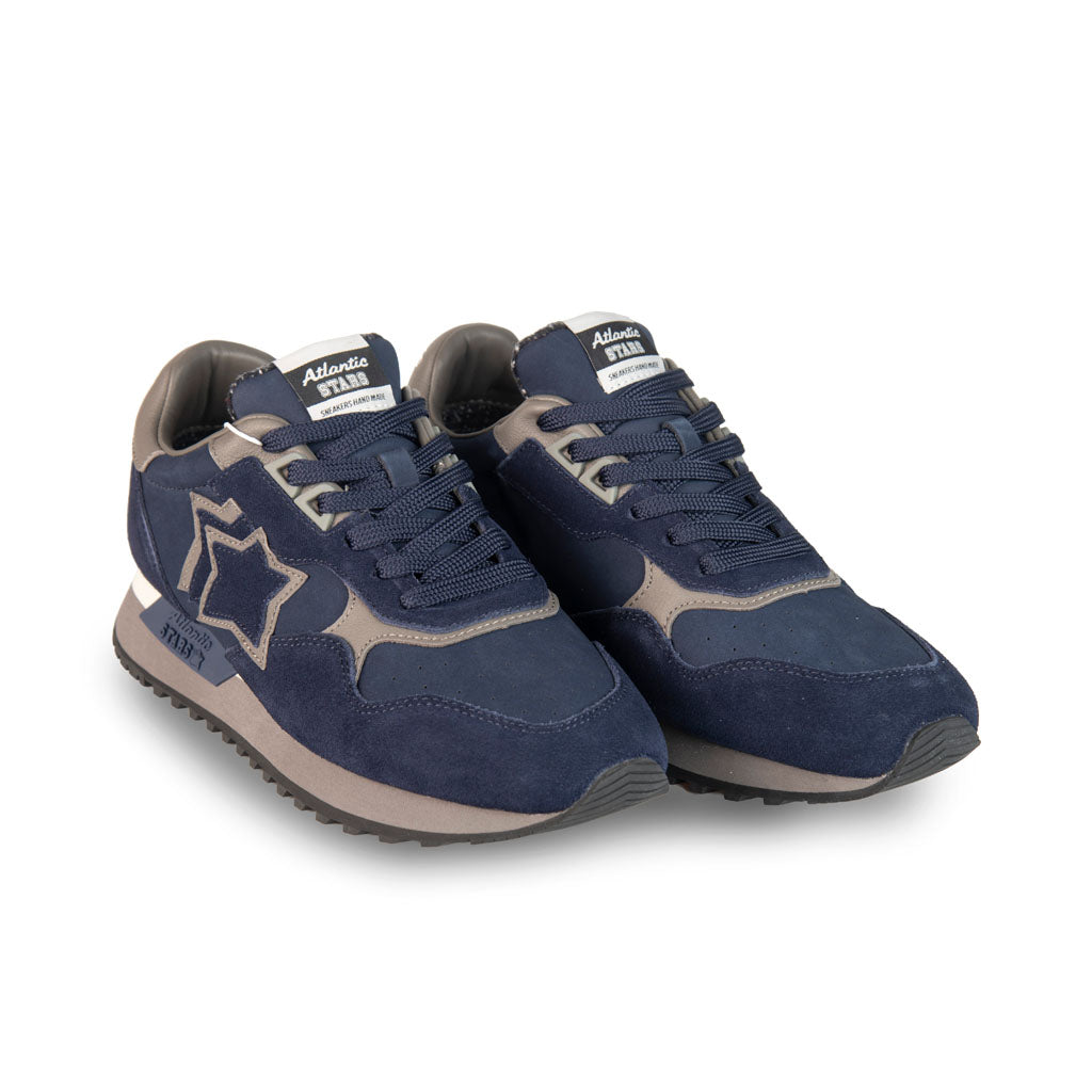 SNEAKERS UOMO ATLANTIC STARS MOD. "DRACO" IN CAMOSCIO E PELLE - COL. BLU SCURO