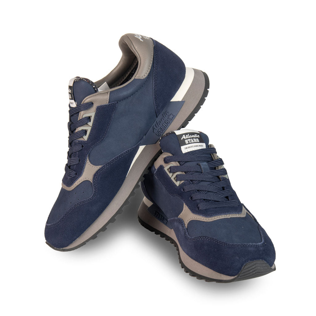SNEAKERS UOMO ATLANTIC STARS MOD. "DRACO" IN CAMOSCIO E PELLE - COL. BLU SCURO