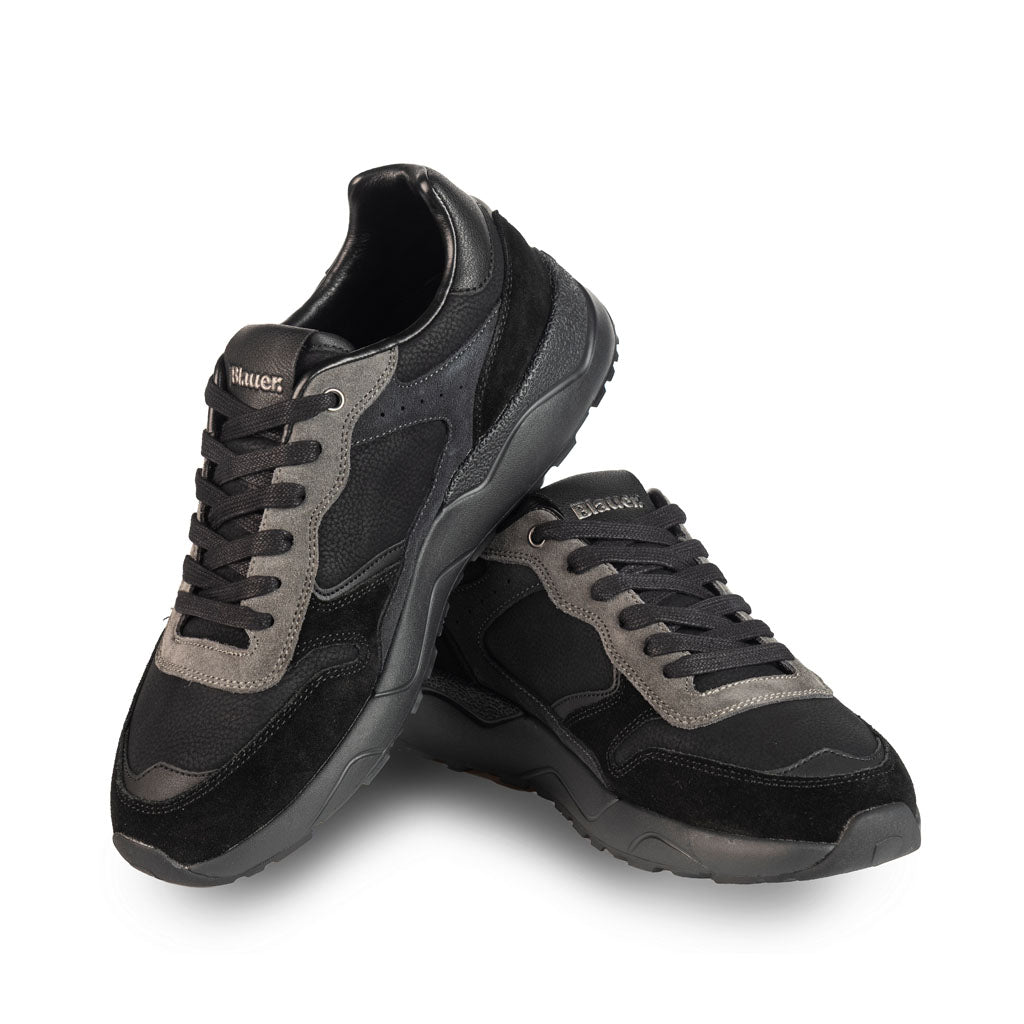 SNEAKERS UOMO BLAUER IN CAMOSCIO CON LOGO SCUDO - COL. NERO
