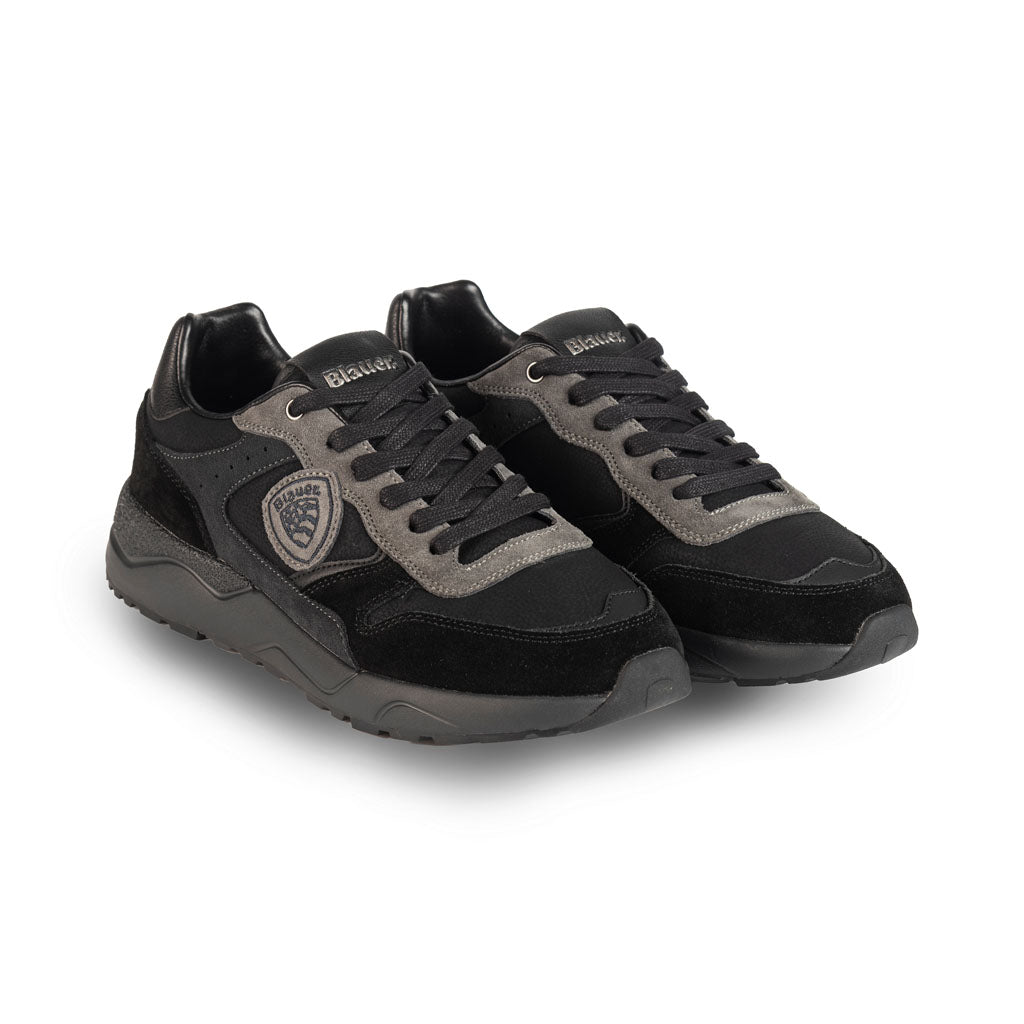 SNEAKERS UOMO BLAUER IN CAMOSCIO CON LOGO SCUDO - COL. NERO