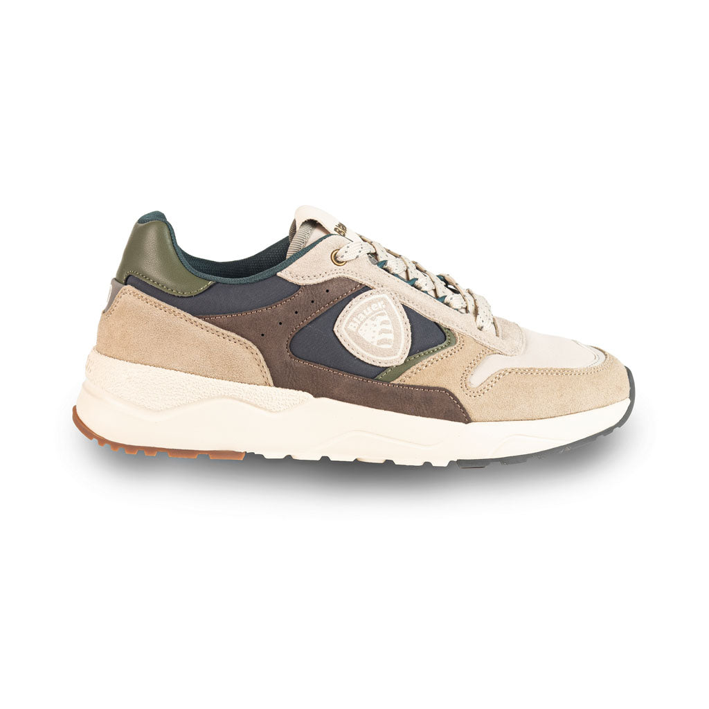 SNEAKERS UOMO BLAUER IN CAMOSCIO CON LOGO SCUDO - COL. CREMA / NAVY