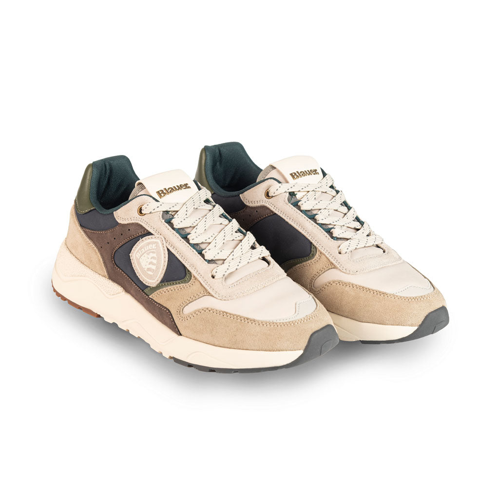 SNEAKERS UOMO BLAUER IN CAMOSCIO CON LOGO SCUDO - COL. CREMA / NAVY