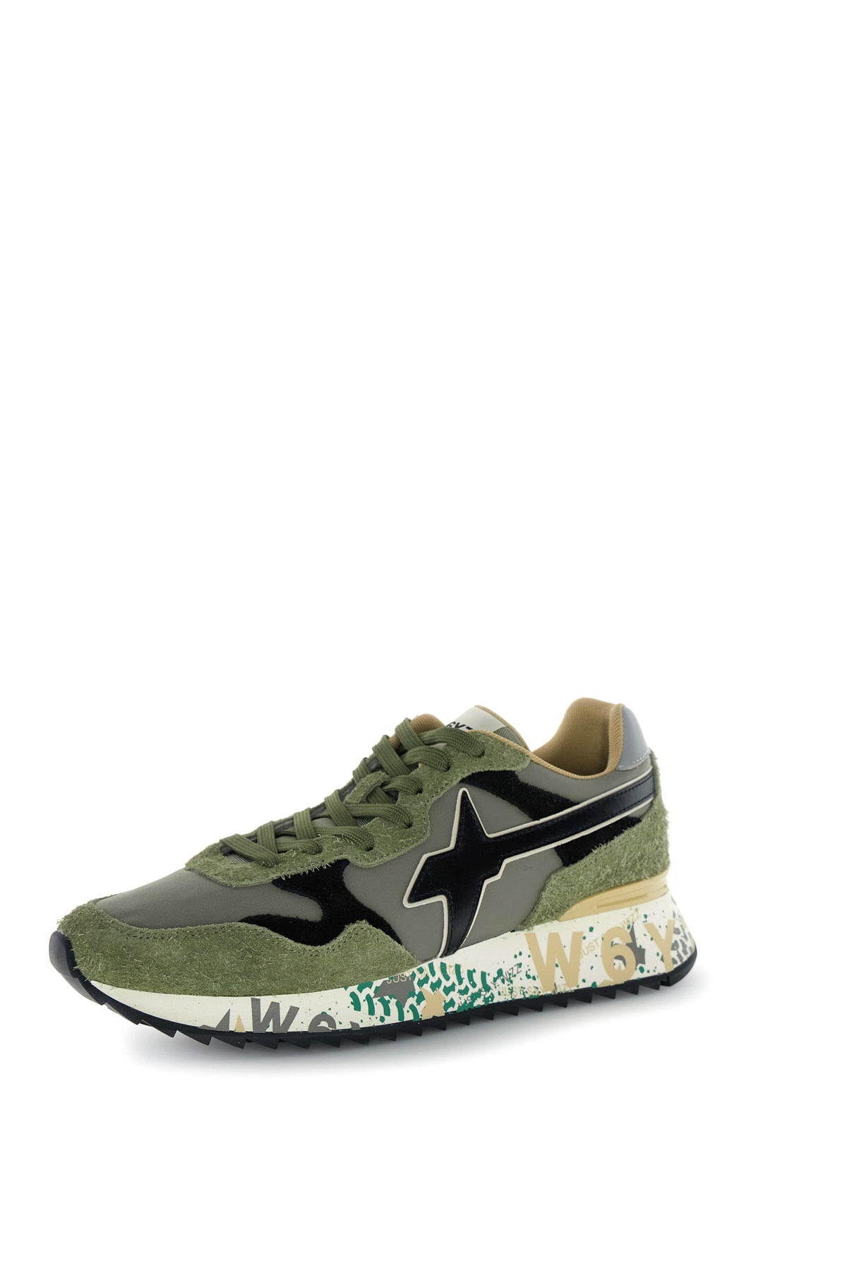 SNEAKERS UOMO W6YZ MOD. "YAK" IN SUEDE E TESSUTO - COL. VERDE MILITARE / NERO