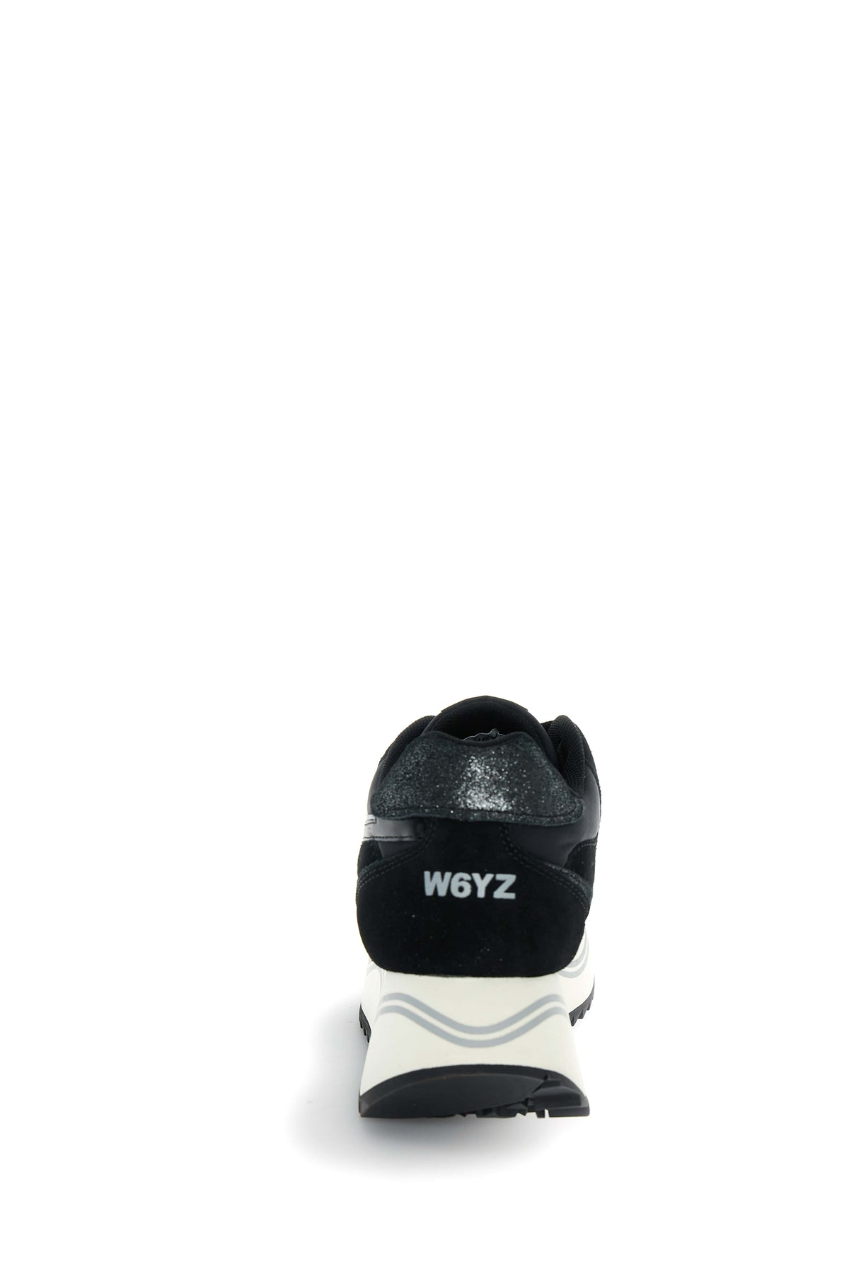 SNEAKERS DONNA W6YZ MOD. "DEVA" IN PELLE E TESSUTO CON GLITTER - COL. NERO