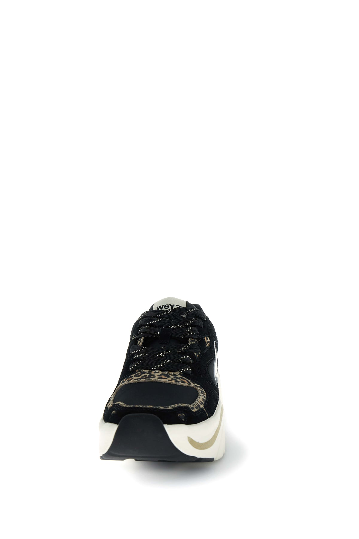 SNEAKERS DONNA W6YZ MOD. "MIA" IN PELLE E TESSUTO CON DETTAGLI ANIMALIER - COL. NERO / BIANCO / PLATINO