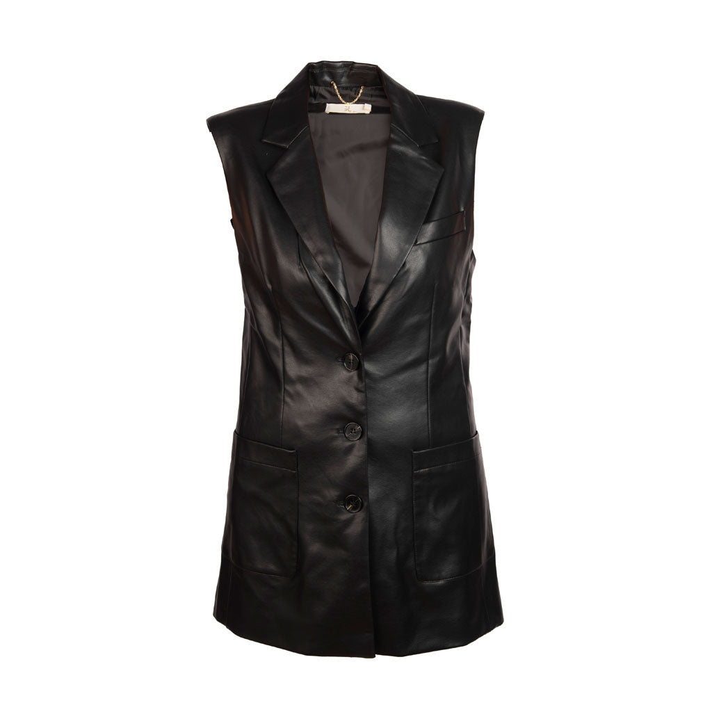 GILET LUNGO DONNA GIANNI LUPO IN ECOPELLE - COL. NERO